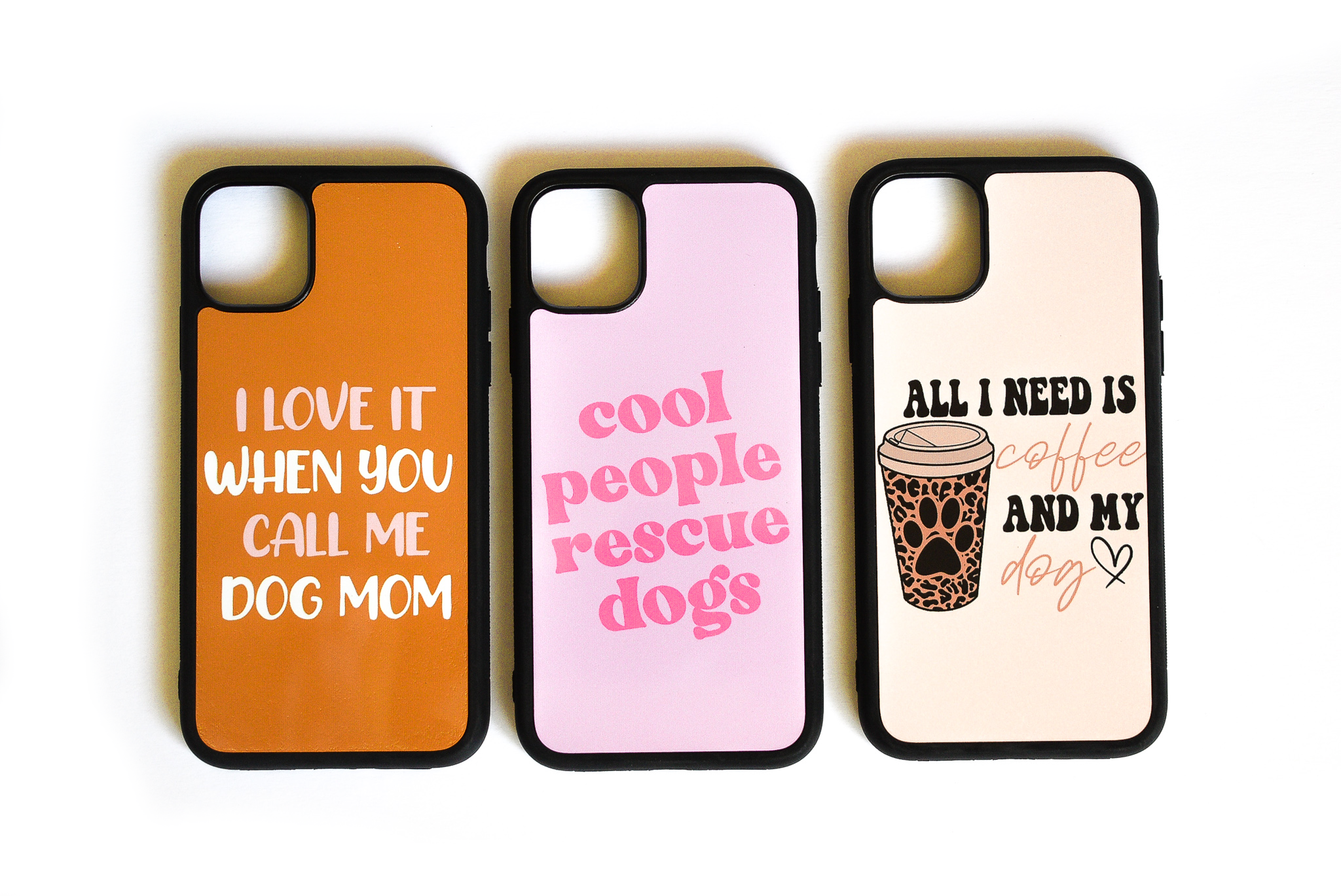 A stylish cell phone case featuring the phrase 'I Love It When You Call Me Dog Mom', designed for dog lovers.