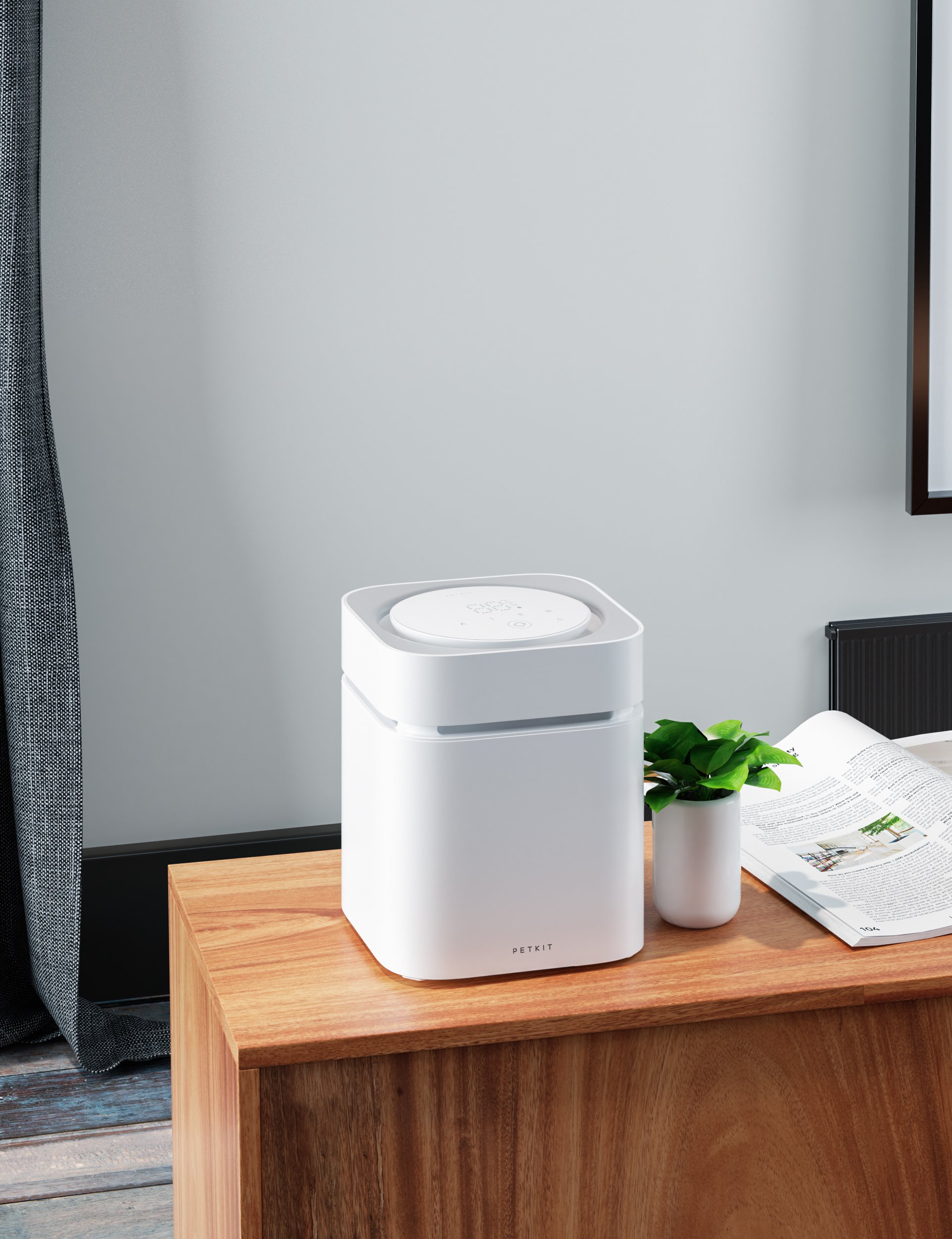 Instachew PETKIT Air Magicube Smart Odor Eliminator in white, designed for pet odor removal with a remote control app.