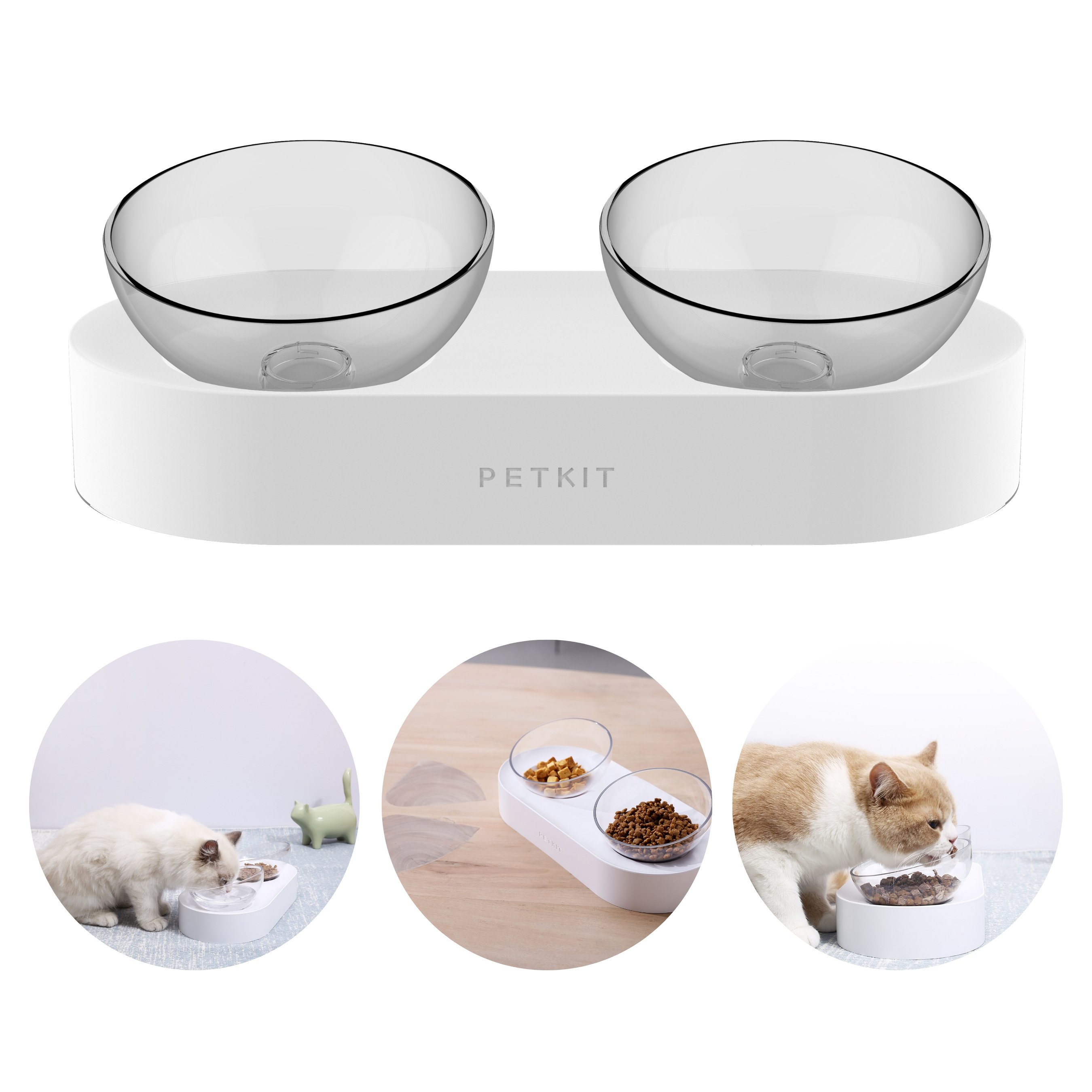 Instachew PETKIT Fresh Nano Cat Bowl featuring an ergonomic design, skid-proof base, and removable clear bowls for easy cleaning.