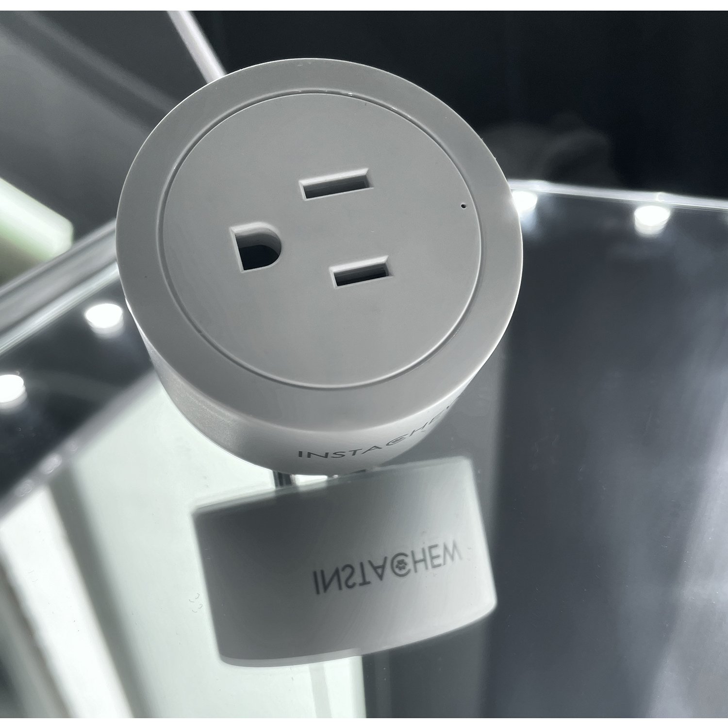 INSTACHEW PureConnect Smart Plug with USB port, designed for home automation and compatible with Alexa and Google Assistant.