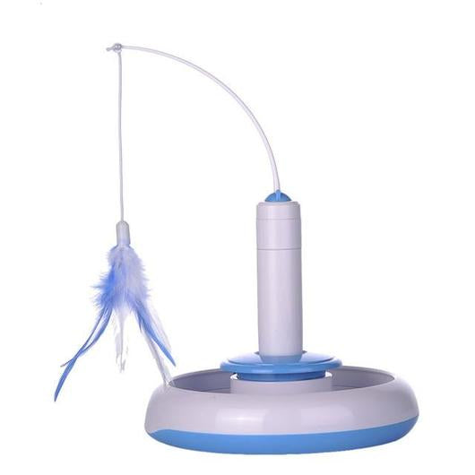 Interactive 360 Feather Teaser toy with rotating feather wand and ball track for cats, designed for engaging playtime.