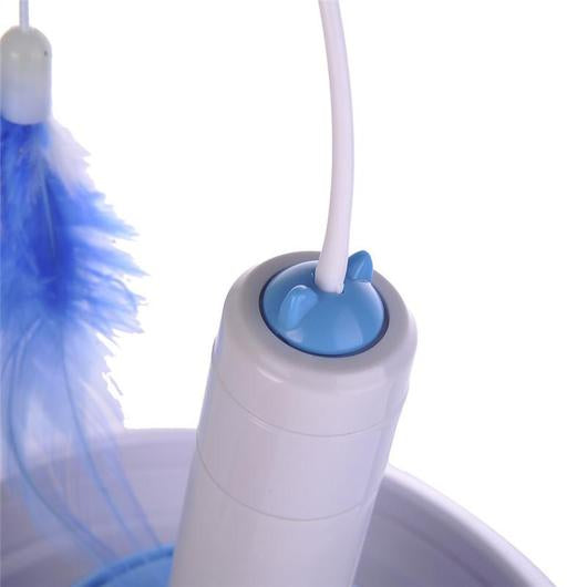 Interactive 360 Feather Teaser toy with rotating feather wand and ball track for cats, designed for engaging playtime.