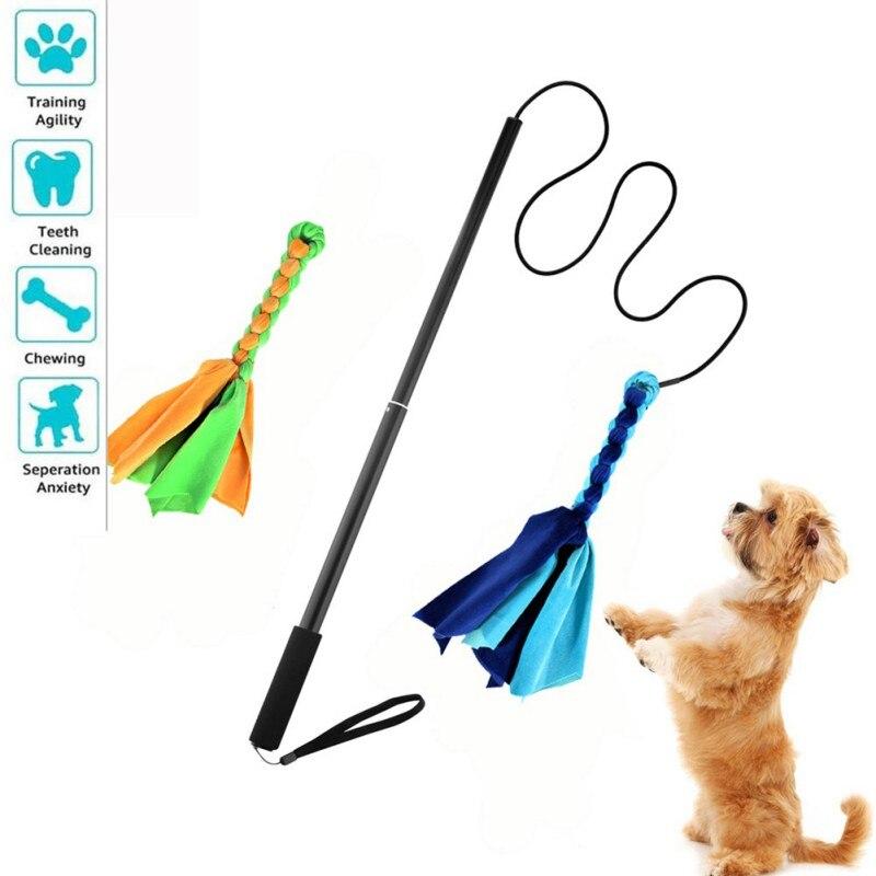 Interactive Dog Cat Feather Toy featuring colorful feathers on a plastic wand, designed for playful engagement with pets.