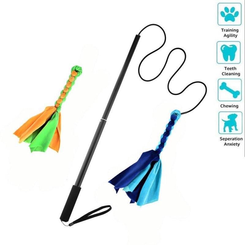 Interactive Dog Cat Feather Toy featuring colorful feathers on a plastic wand, designed for playful engagement with pets.