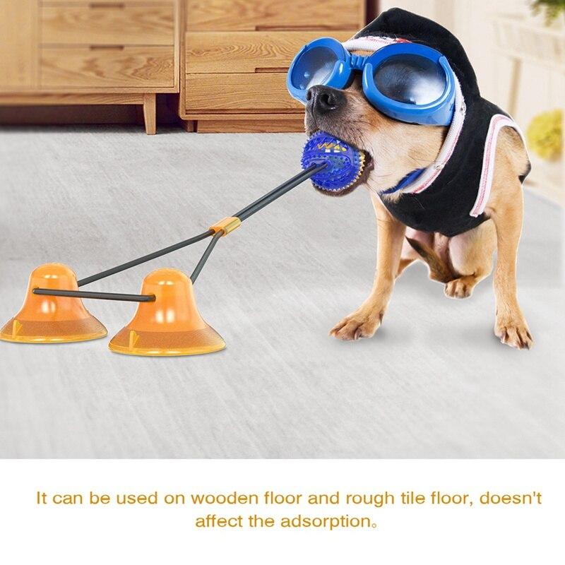 Interactive pet toys featuring suction cup push ball design for cats and dogs, made of durable rubber with elastic ropes for chewing and dental cleaning.