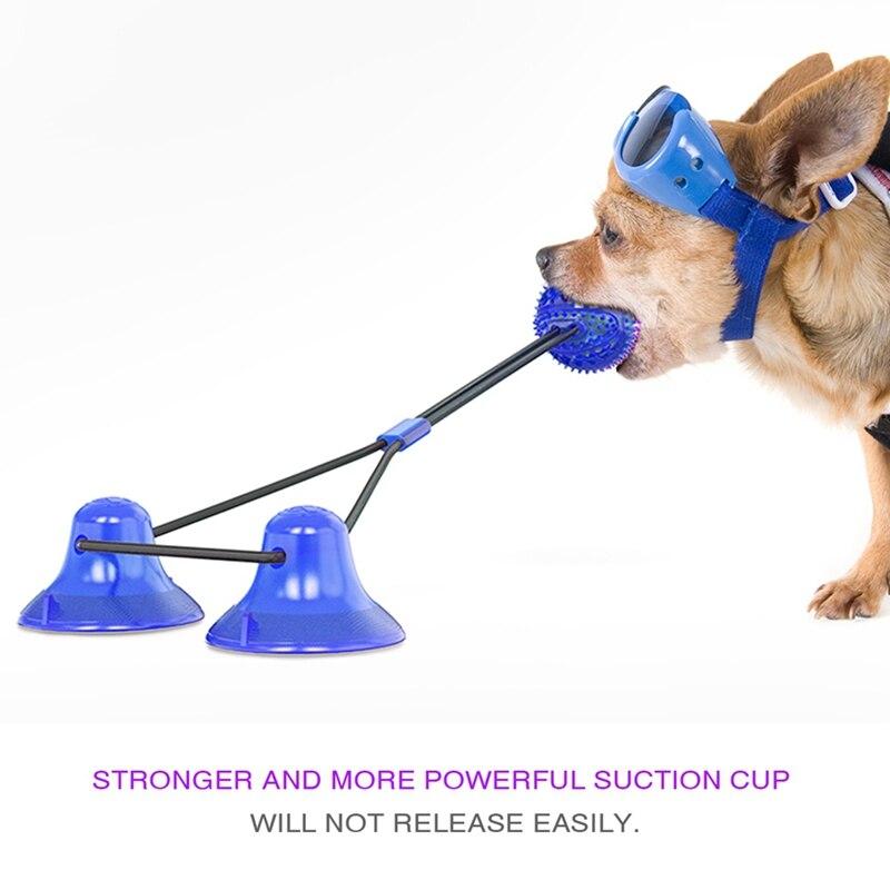 Interactive pet toys featuring suction cup push ball design for cats and dogs, made of durable rubber with elastic ropes for chewing and dental cleaning.