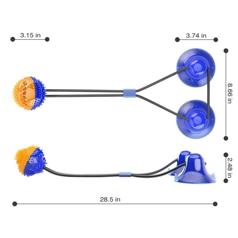 Interactive pet toys featuring suction cup push ball design for cats and dogs, made of durable rubber with elastic ropes for chewing and dental cleaning.