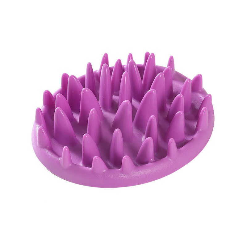 Interactive Silicone Cats Feeder Pet Food Bowl in purple, designed for slow feeding and mental stimulation, featuring anti-slip pads.