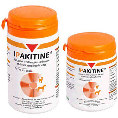 Ipakitine supplement for dogs and cats in a container, showcasing its powdery texture and packaging design.