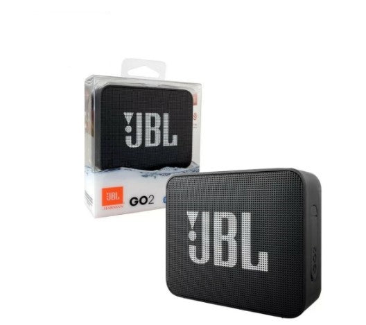 JBL GO2 Bluetooth speaker in various colors, showcasing its waterproof design and compact size, perfect for outdoor use.