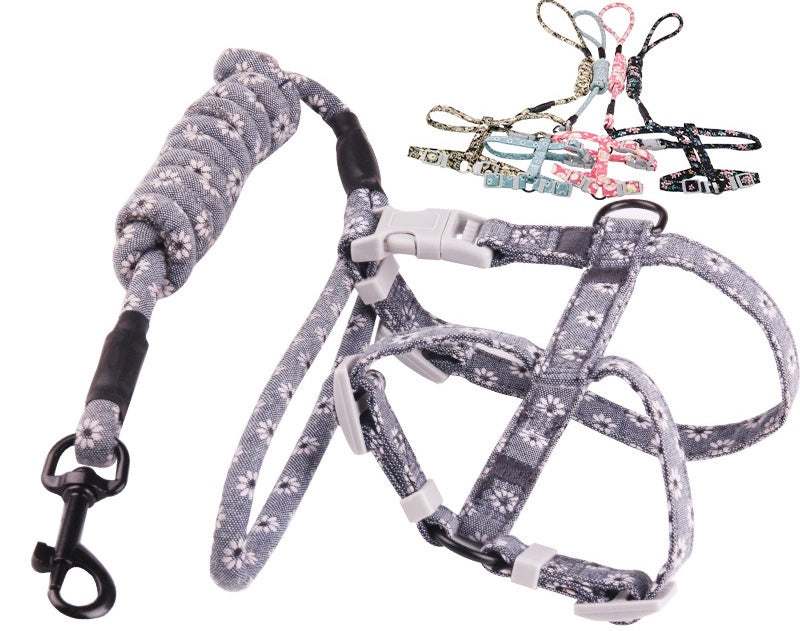 A stylish Japanese cat harness in various colors, showcasing its adjustable straps and high-quality material, perfect for outdoor adventures.