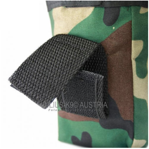 Julius-K9 Dog Treat Pouch in camouflage design, featuring a secure drawstring closure, ideal for training and walks.