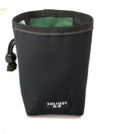 Julius-K9 Dog Treat Pouch in camouflage design, featuring a secure drawstring closure, ideal for training and walks.