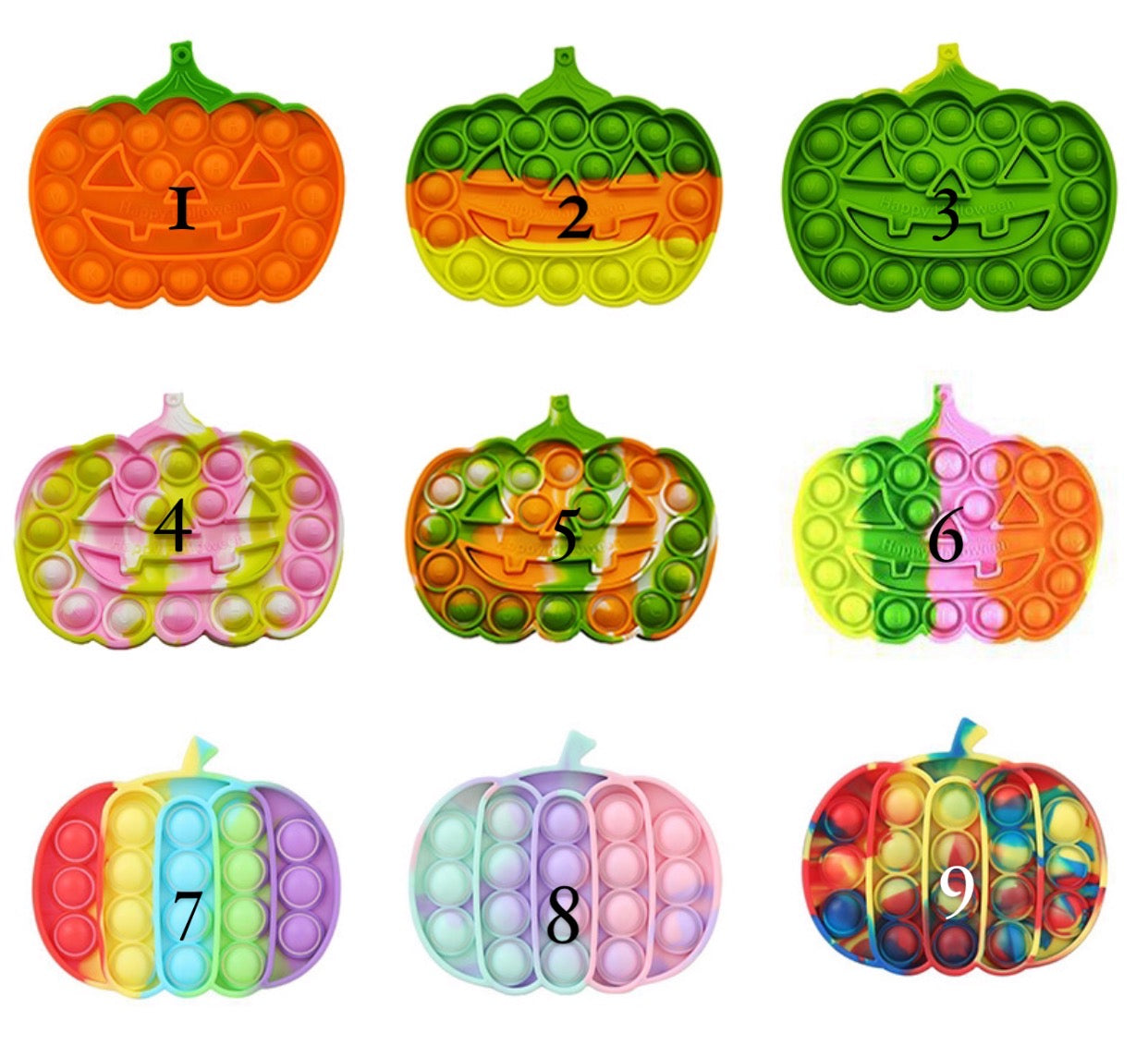 Jumbo Push Pop Fidget Sensory toy in Halloween Pumpkin design, showcasing vibrant colors and large bubbles for sensory play.