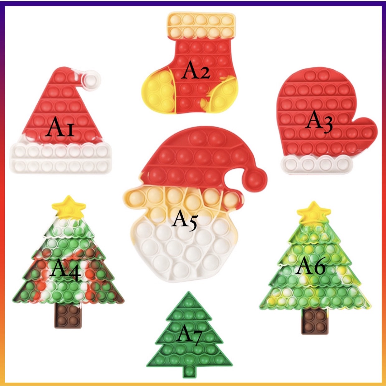 A colorful Jumbo Push Pop Fidget Sensory Toy from the Christmas collection, featuring large silicone bubbles for popping fun.