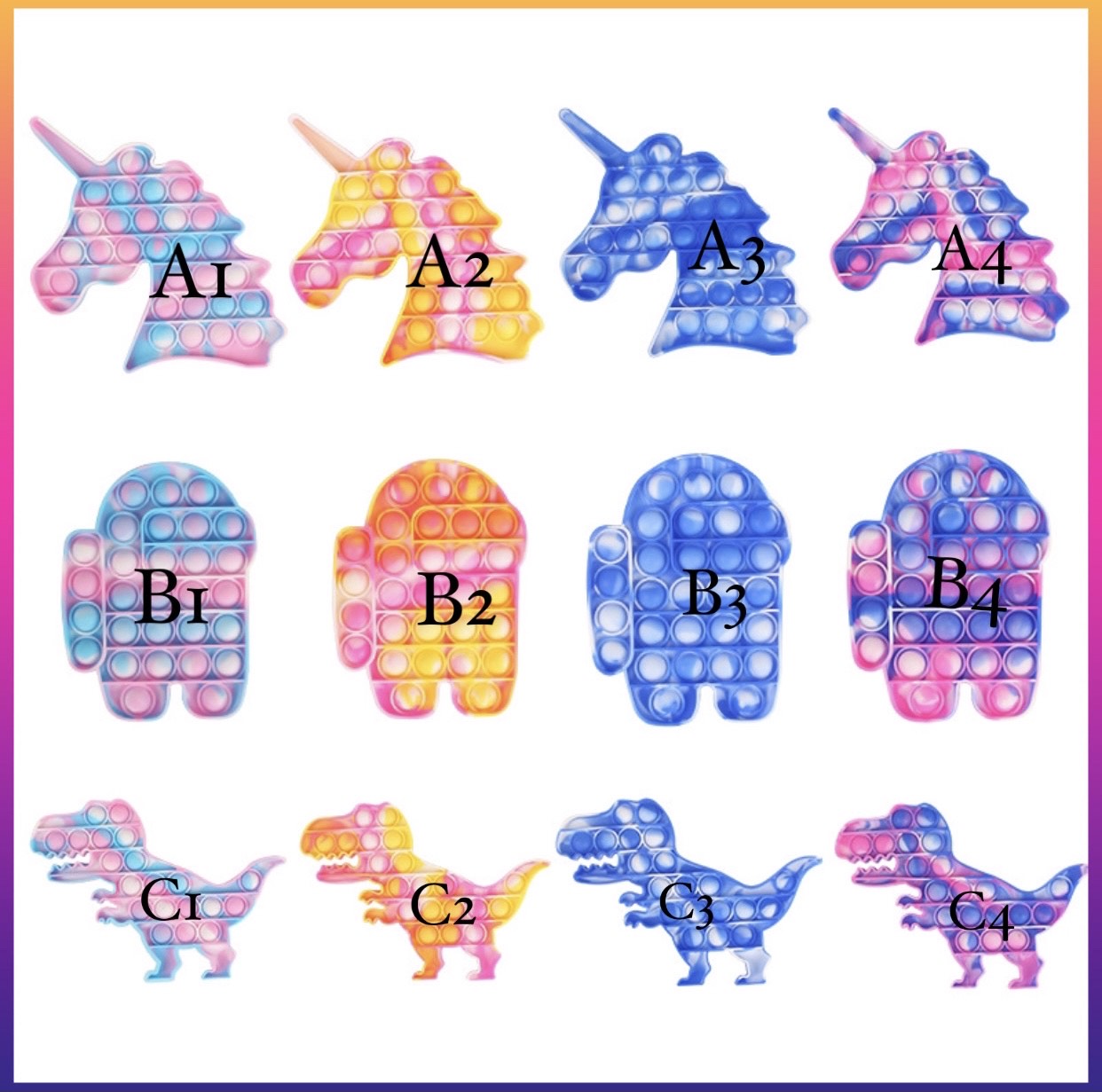 A colorful Jumbo Push Pop Fidget Sensory Toy featuring large silicone bubbles for popping, designed for stress relief and entertainment.