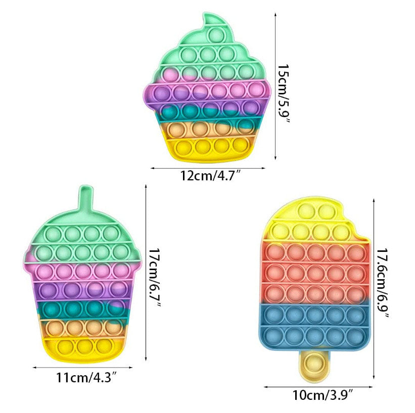 Jumbo Push Pop Fidget Sensory Toy in vibrant ice cream design, showcasing colorful silicone bubbles ready to be popped.