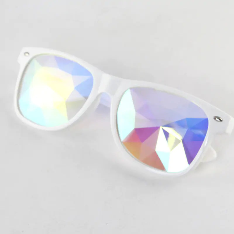Colorful Kaleidoscope Sunglasses with vibrant lens design and lightweight plastic frame, perfect for parties.