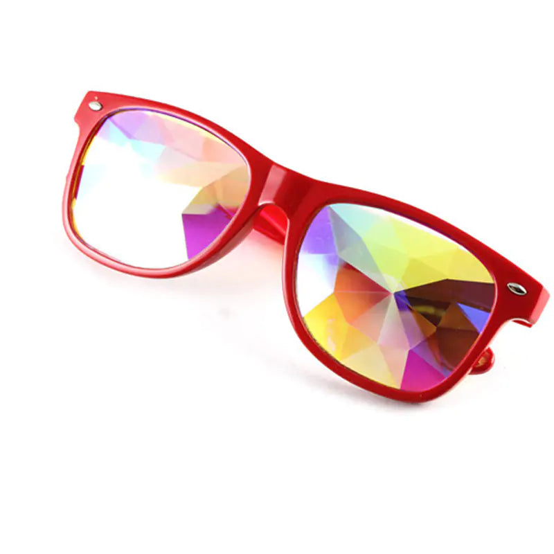 Colorful Kaleidoscope Sunglasses with vibrant lens design and lightweight plastic frame, perfect for parties.
