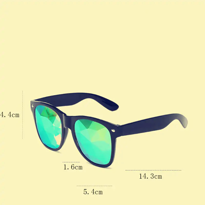 Colorful Kaleidoscope Sunglasses with vibrant lens design and lightweight plastic frame, perfect for parties.