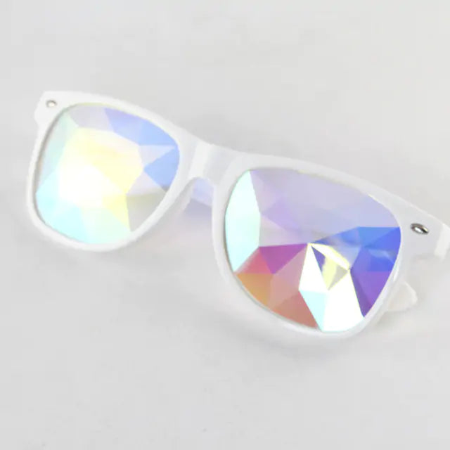 Colorful Kaleidoscope Sunglasses with vibrant lens design and lightweight plastic frame, perfect for parties.