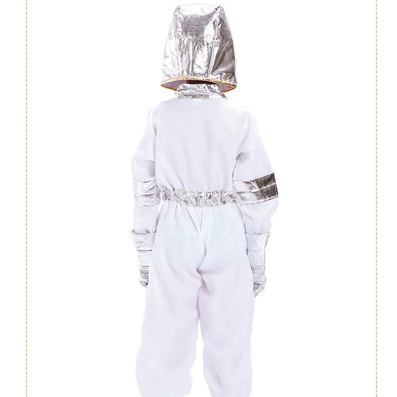 Kids Astronaut Halloween Costume Set featuring a realistic jumpsuit and helmet, perfect for young space explorers.