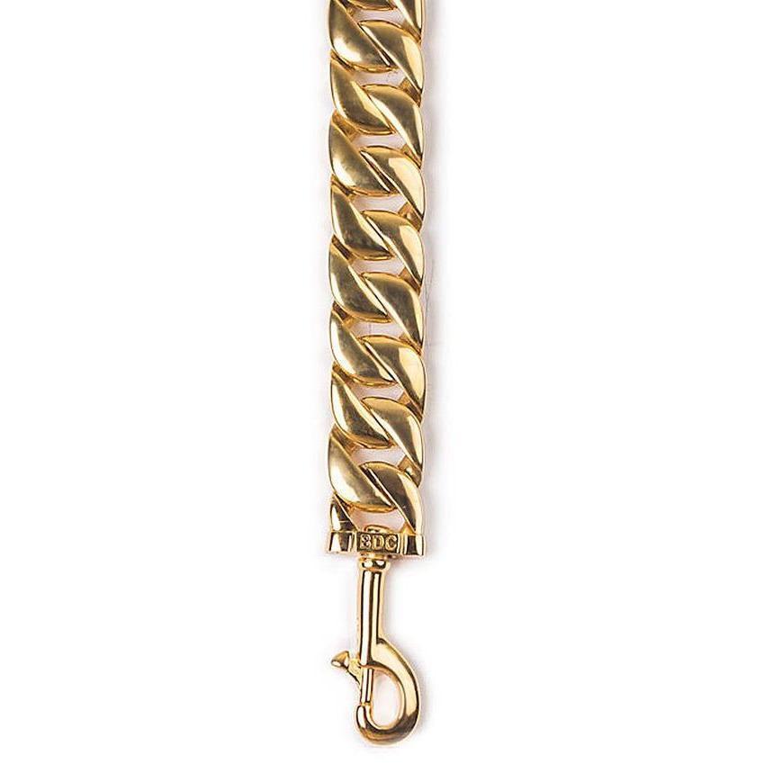 Kilo Cuban Link Dog Leash in 14K gold plating, showcasing a chunky, high-polish design made from marine-grade steel.