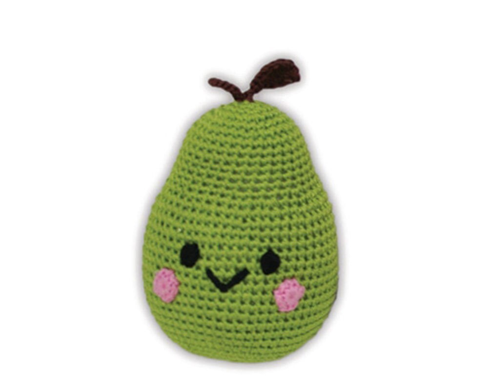 Knit Knacks Organic Cotton Pet Toy in the shape of a pear, crocheted with care, perfect for small dogs and cats.
