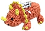 Knit Knacks Organic Cotton Pet Toy, Bop The Triceratops, designed for small dogs and cats, featuring a colorful crocheted design.