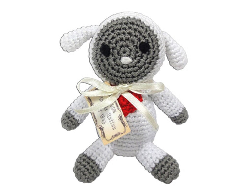 Knit Knacks Organic Cotton Pet Toy, Fleece The Lamb, crocheted design for small dogs and cats, eco-friendly and safe.