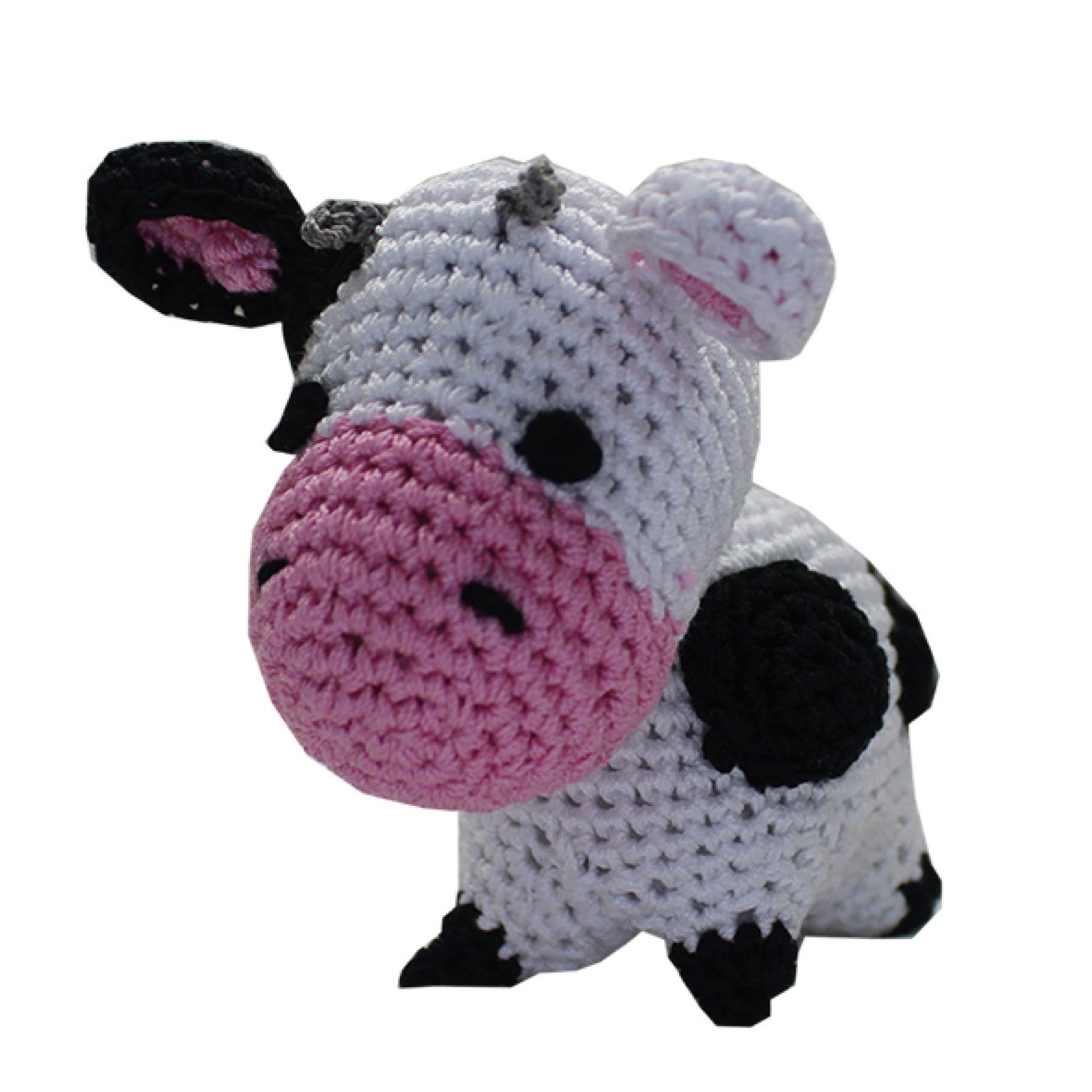 Knit Knacks Organic Cotton Pet Toy, Molly Moo The Cow, featuring a cute crocheted cow design for small dogs.