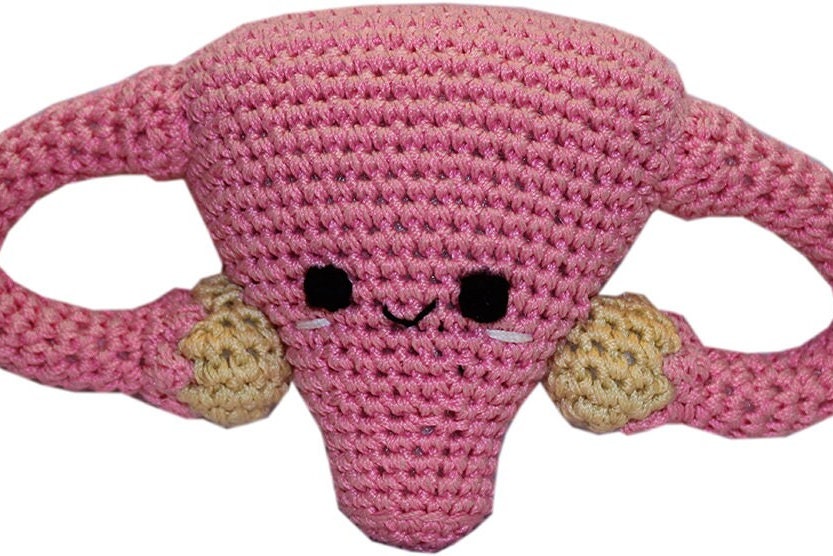 Knit Knacks Organic Cotton Pet Toy, Super Uterus, crocheted design in vibrant colors, perfect for small dogs and cats.