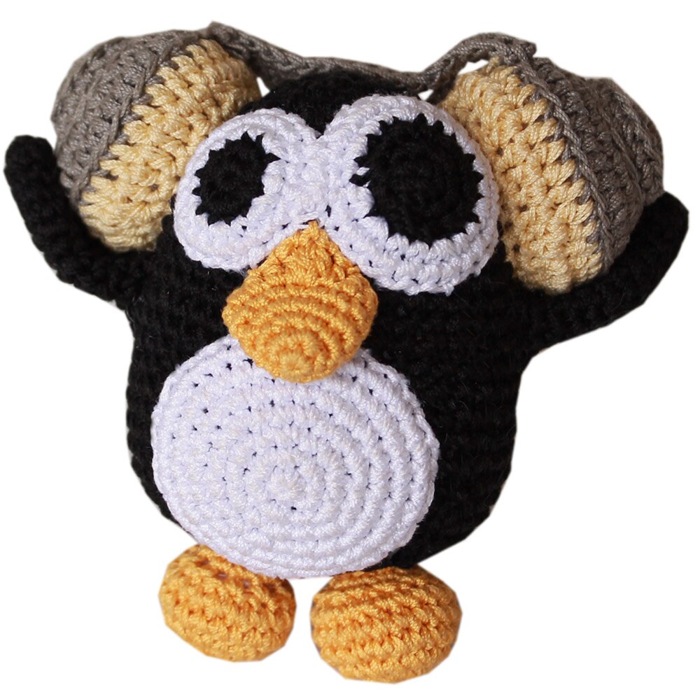 Knit Knacks Organic Cotton Pet Toy in Puffin and Hipster Penguin designs, perfect for small to medium dogs, showcasing their soft texture and vibrant colors.