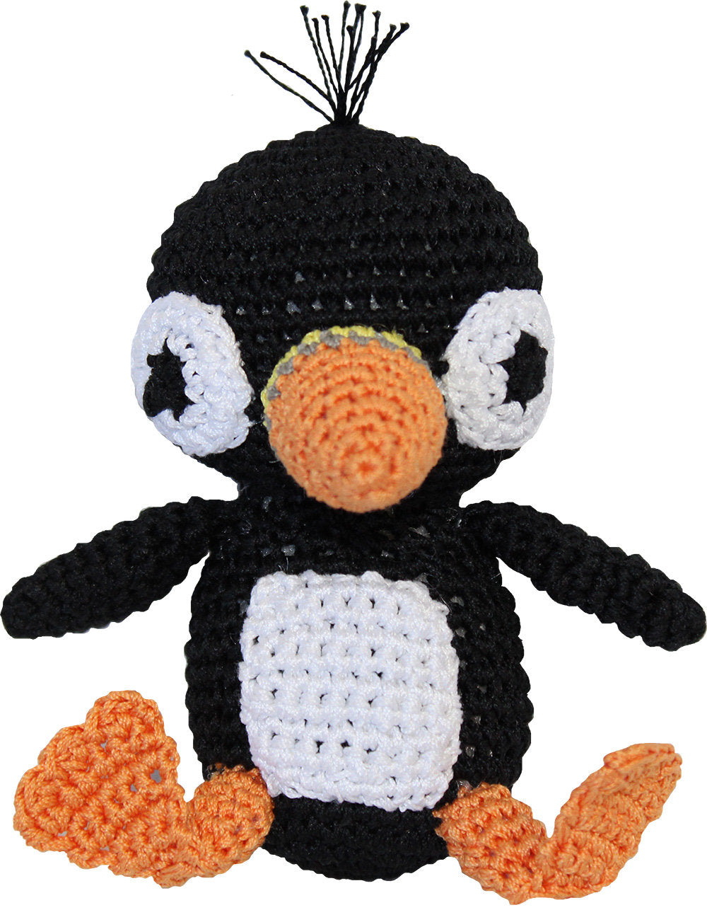 Knit Knacks Organic Cotton Pet Toy in Puffin and Hipster Penguin designs, perfect for small to medium dogs, showcasing their soft texture and vibrant colors.