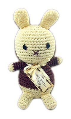 Knit Knacks Organic Cotton Pet & Dog Toys featuring Easter designs including bunnies, duck, lambs, and goat, perfect for small to medium dogs.