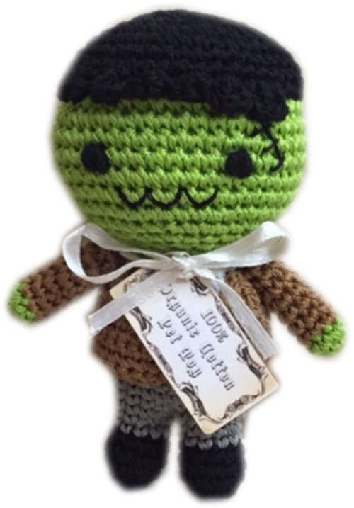 Knit Knacks Organic Cotton Pet & Dog Toys in various fall designs including Football, Dracula, Bat Damon, and Pumpkin.