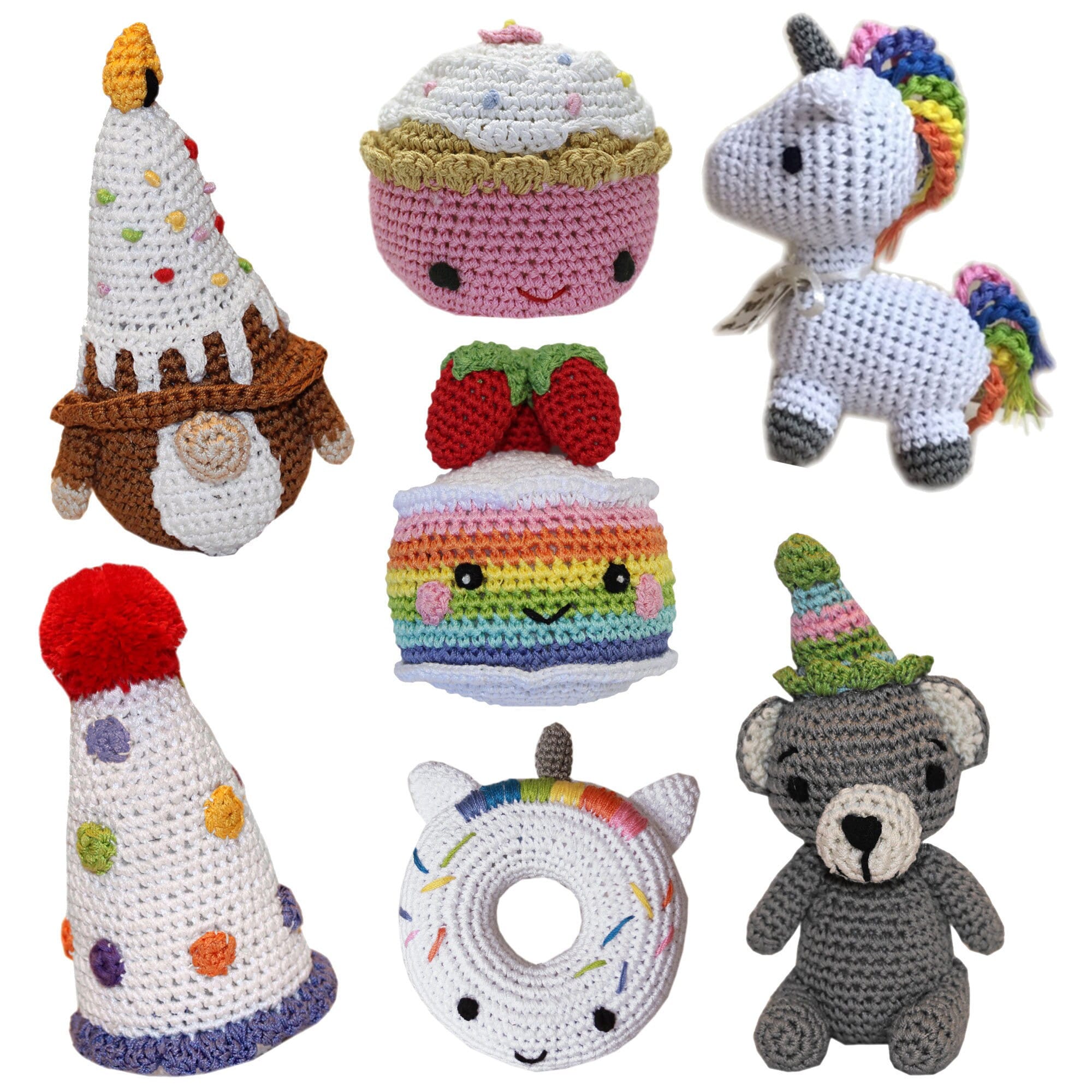 Knit Knacks Organic Cotton Pet & Dog Toys in various designs, perfect for small dogs' birthdays.