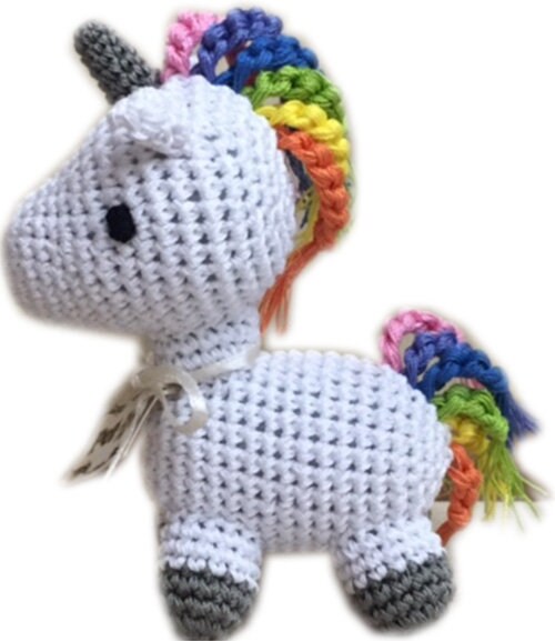 Knit Knacks Organic Cotton Pet & Dog Toys featuring Unicorn, Poo, Donut, Rainbow, and Dragon designs, perfect for small-medium dogs.