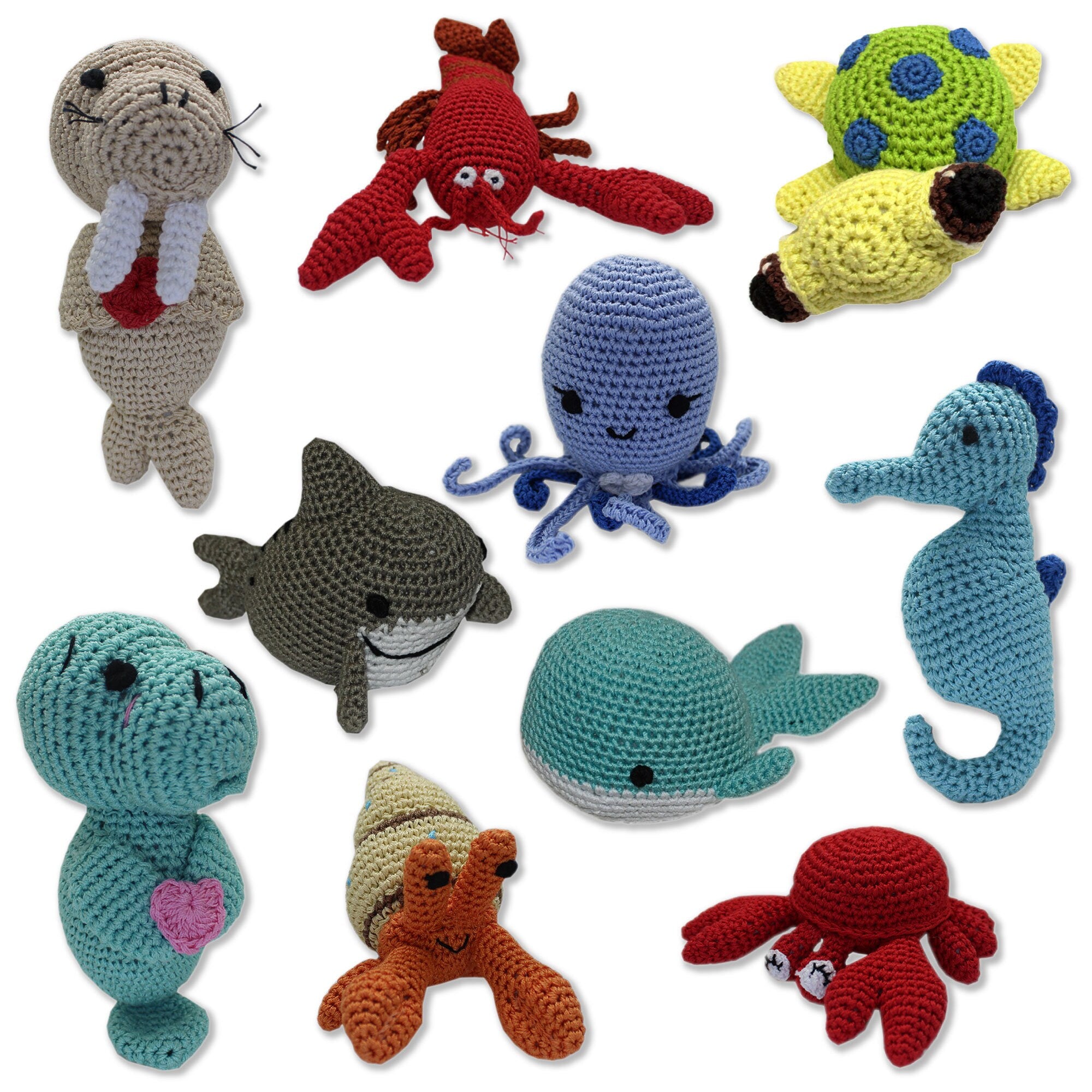 Knit Knacks Organic Cotton Pet & Dog Toys featuring colorful ocean-themed designs for small dogs.