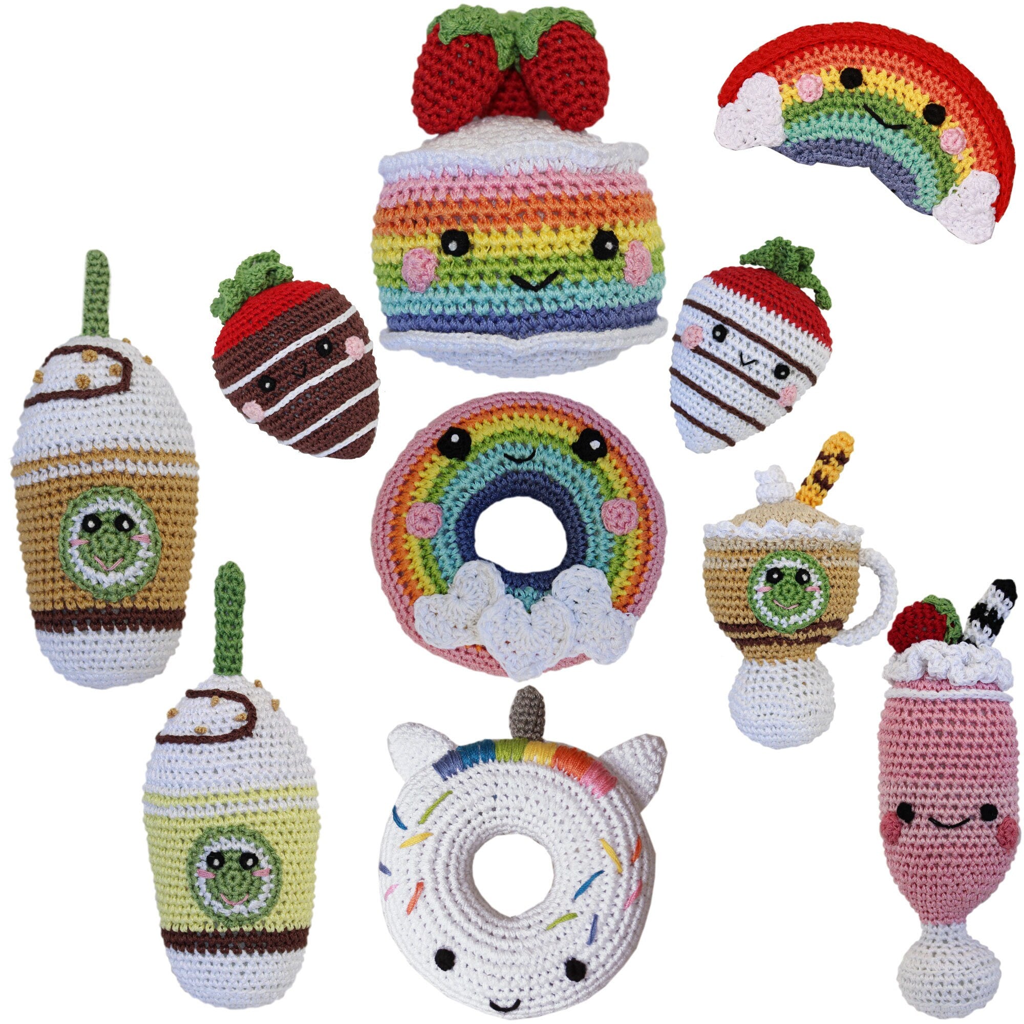 Knit Knacks Organic Cotton Pet & Dog Toys in various colorful designs, perfect for small-medium dogs.