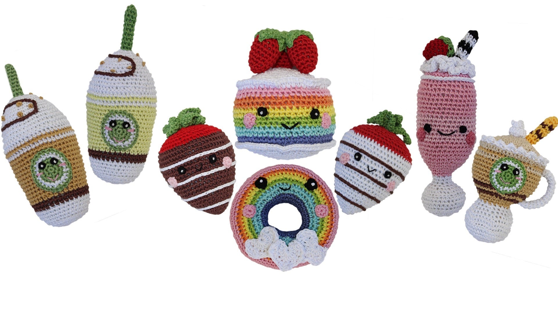 Knit Knacks Organic Cotton Pet & Dog Toys in various colorful designs, perfect for small-medium dogs.
