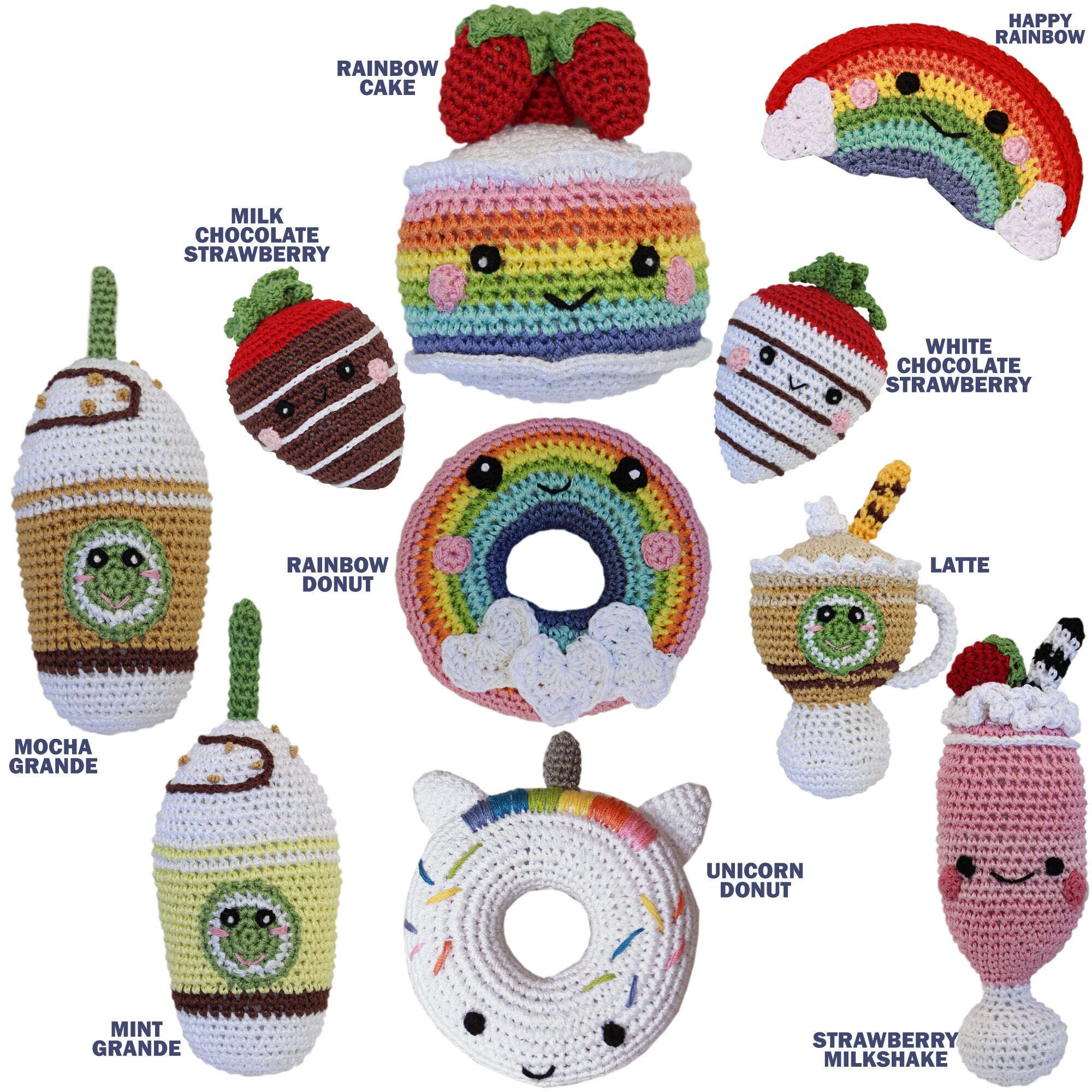 Knit Knacks Organic Cotton Pet & Dog Toys in various colorful designs, perfect for small-medium dogs.