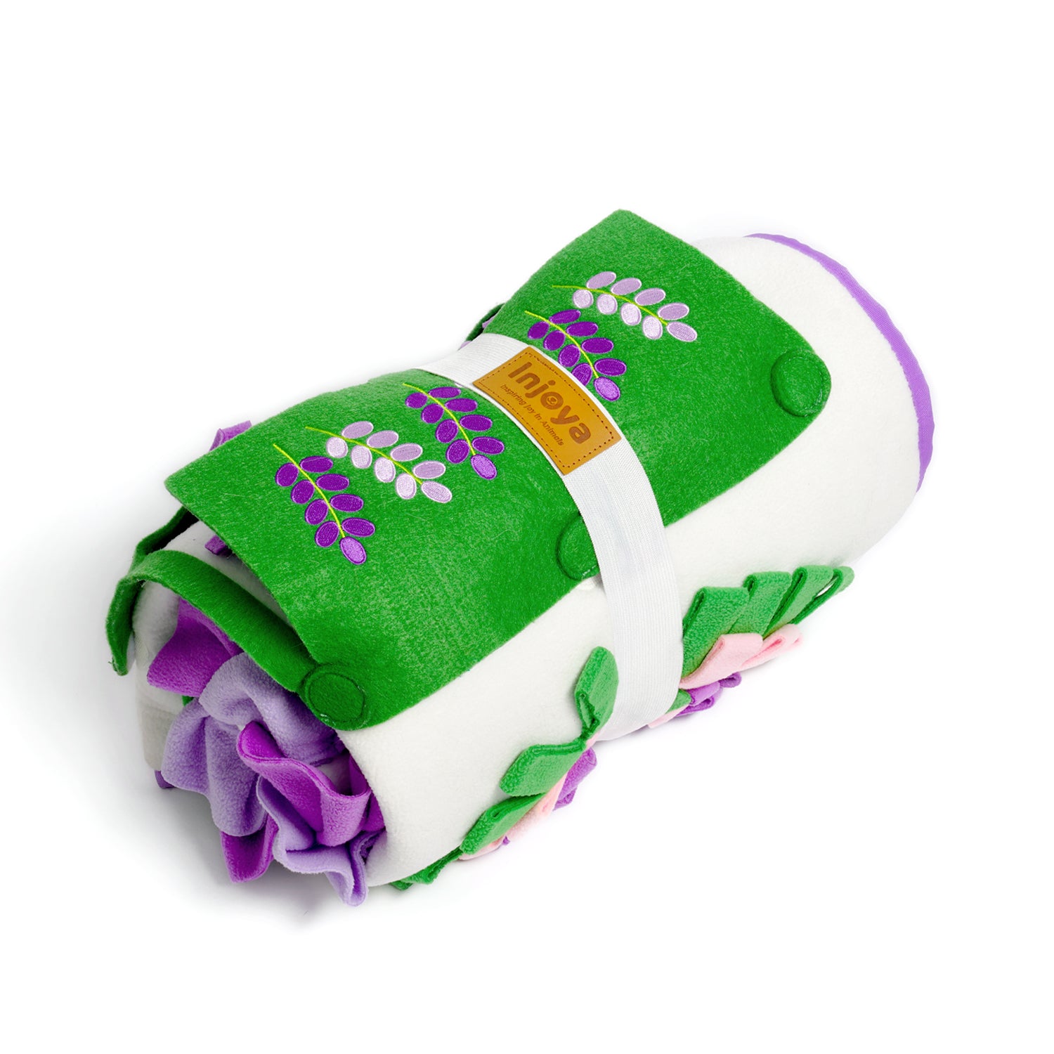 Lavender Garden Snuffle Mat featuring vibrant purple hues and plush fabric layers, designed for pet engagement and mental stimulation.