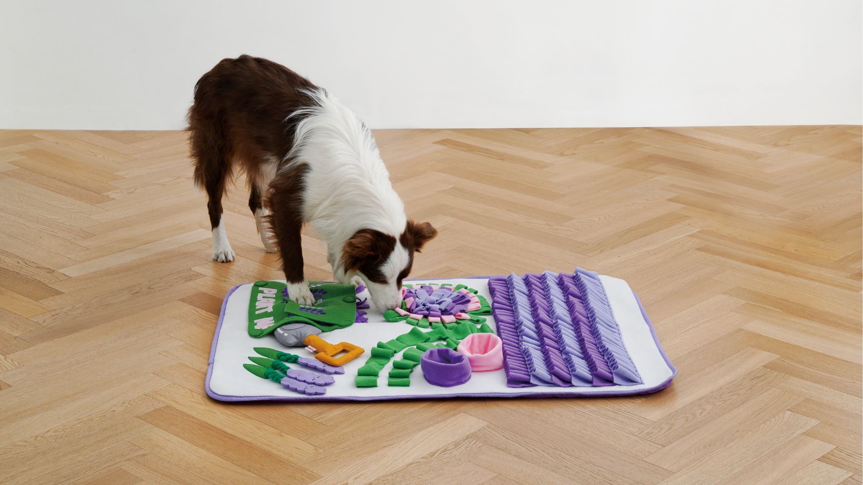 Lavender Garden Snuffle Mat featuring vibrant purple hues and plush fabric layers, designed for pet engagement and mental stimulation.