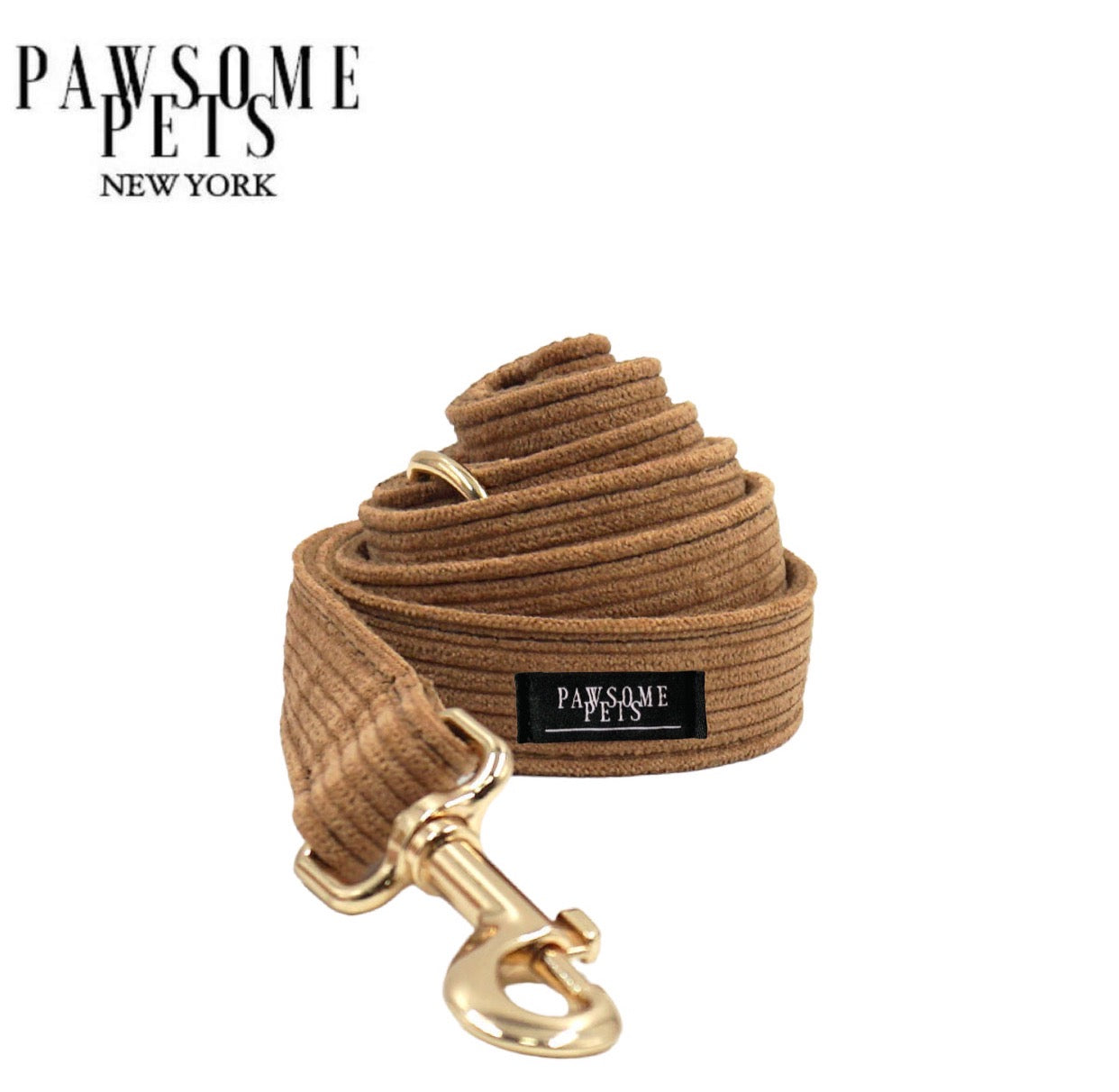 Stylish brown dog leash featuring rose gold hardware and reinforced nylon strapping, perfect for pet walks.