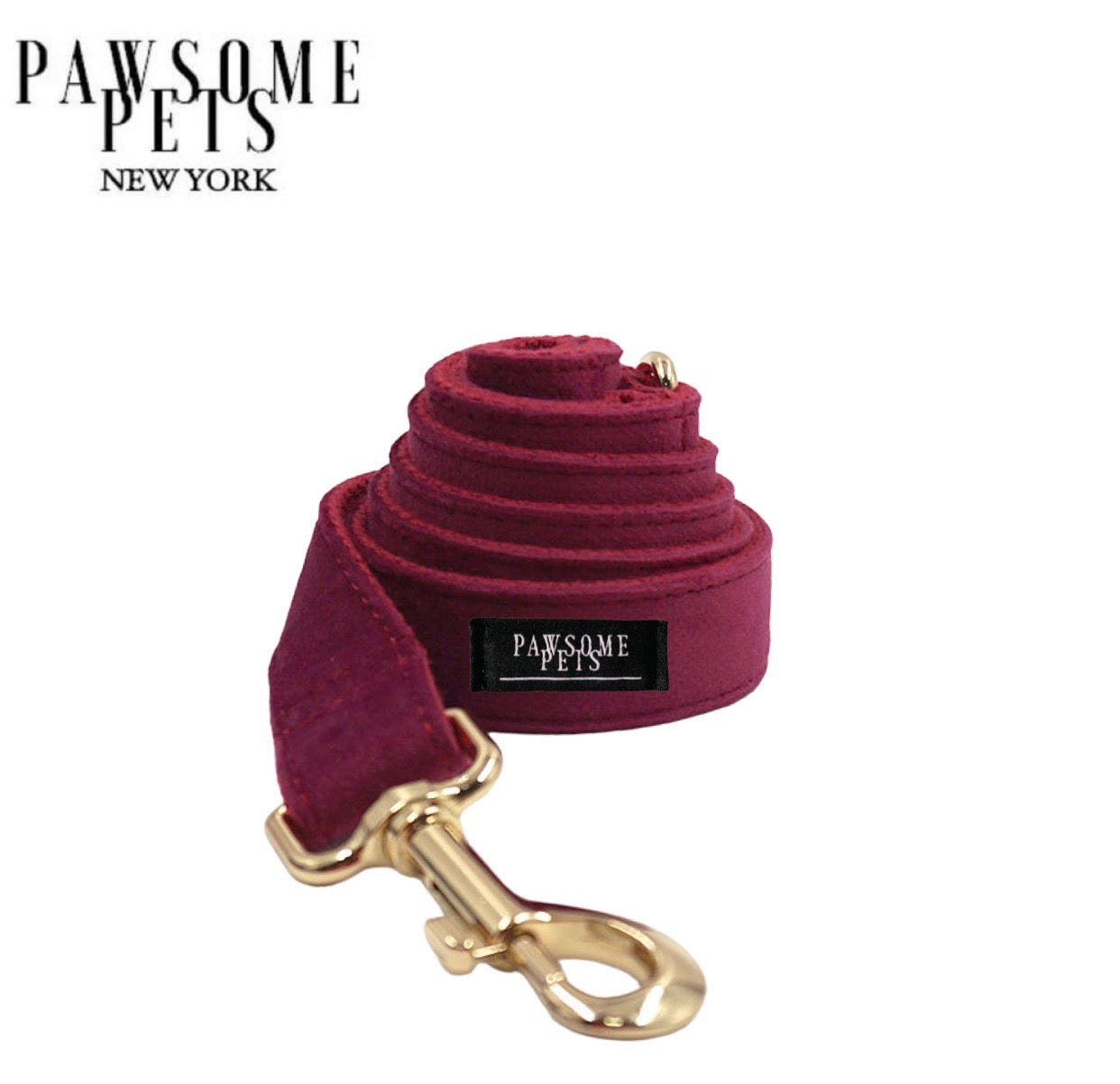Stylish burgundy dog leash with rose gold hardware and D-Ring for accessories.