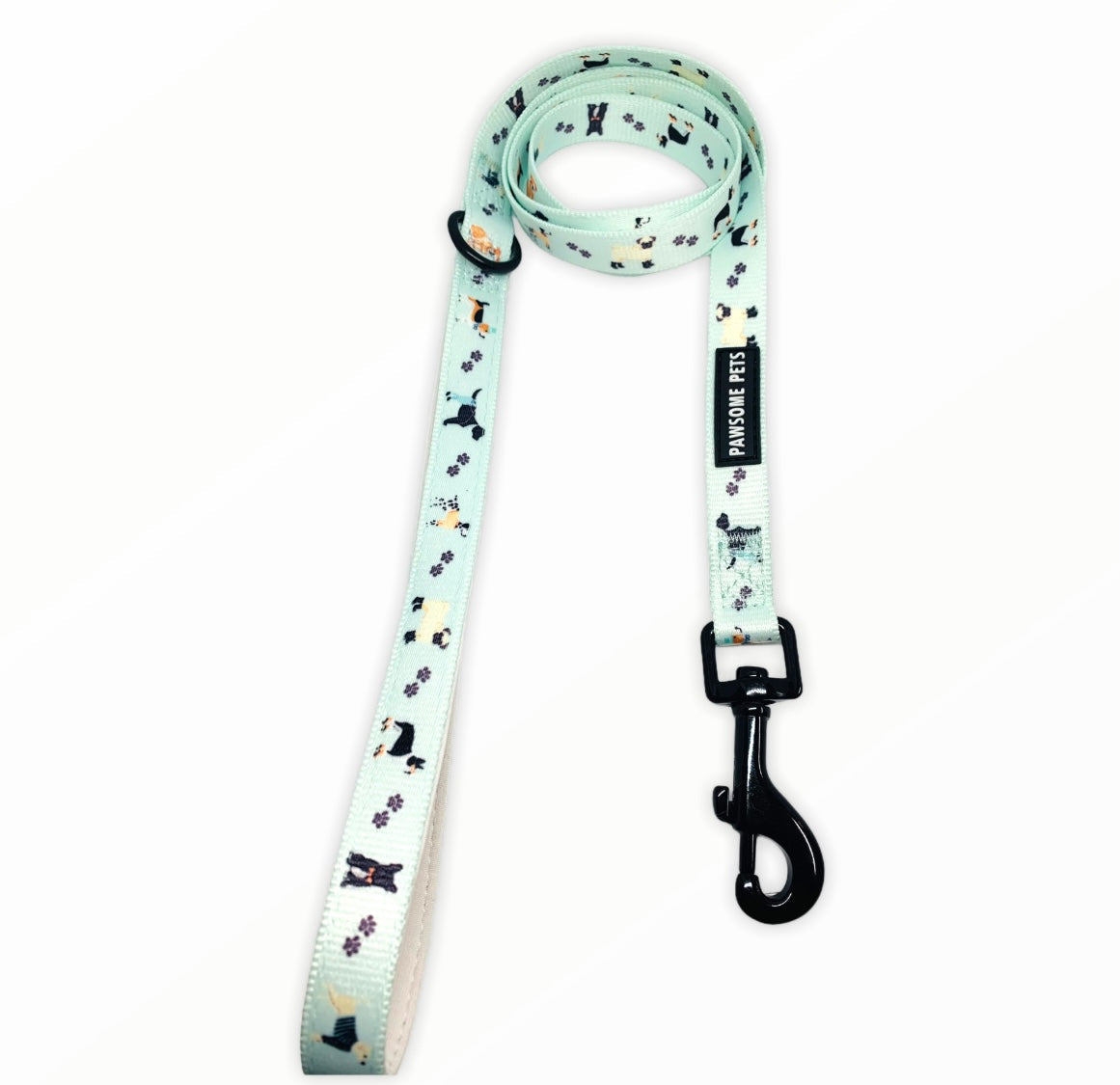 Stylish Dapper Doggy leash featuring rose gold hardware and reinforced nylon strapping, perfect for fashionable dog walks.