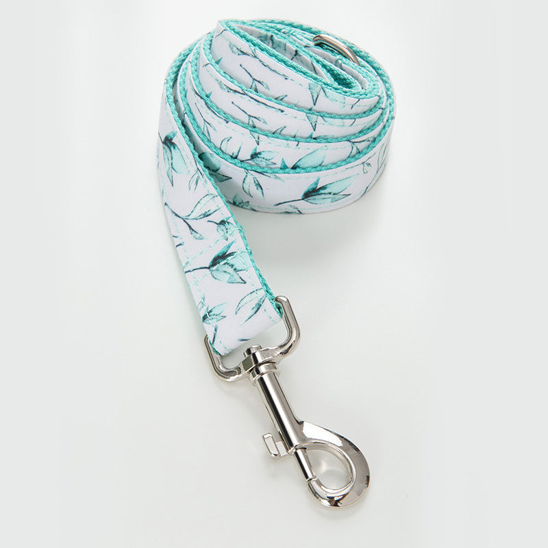 Stylish Mint Leaf dog leash with rose gold hardware and D-Ring for accessories.