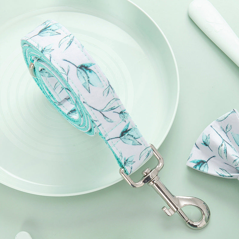 Stylish Mint Leaf dog leash with rose gold hardware and D-Ring for accessories.