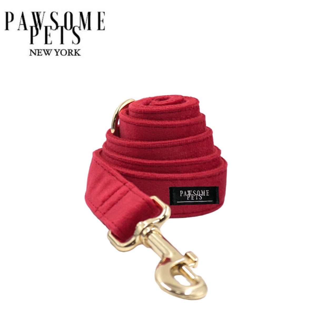 Stylish Spanish Red dog leash with rose gold hardware and D-Ring for accessories.